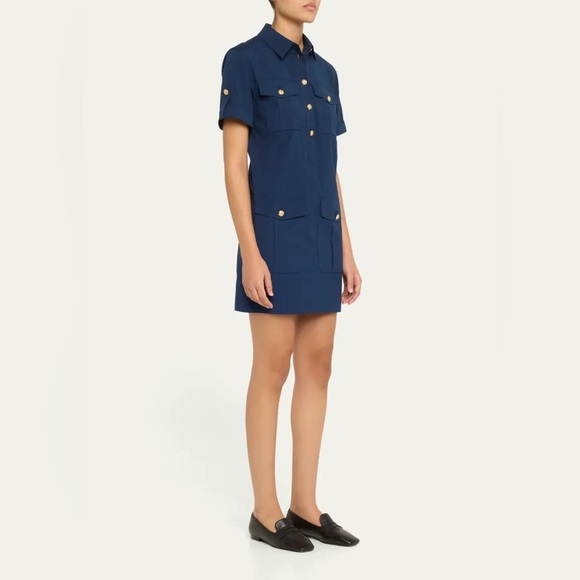 Veronica Beard Blue Lucca Cotton Sheath Mini Dress with Polo Collar - Picture 3 of 12